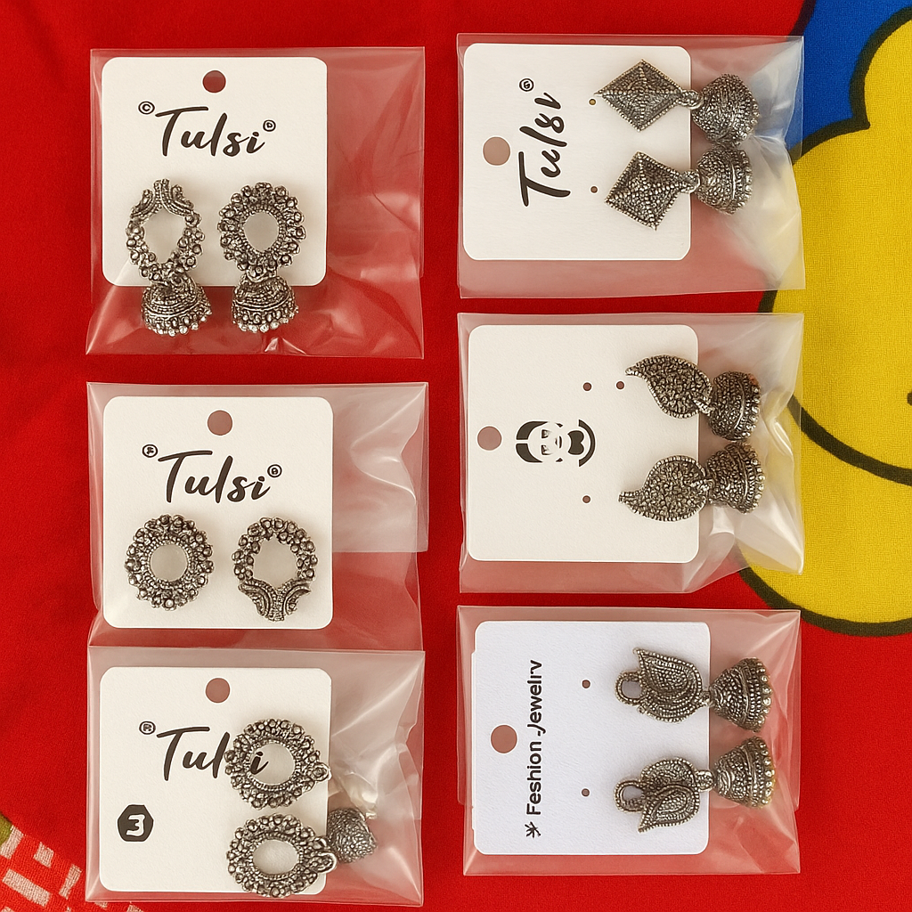 Silver Plated Earrings – Combo of 6 Pairs (Oxidised Style)
