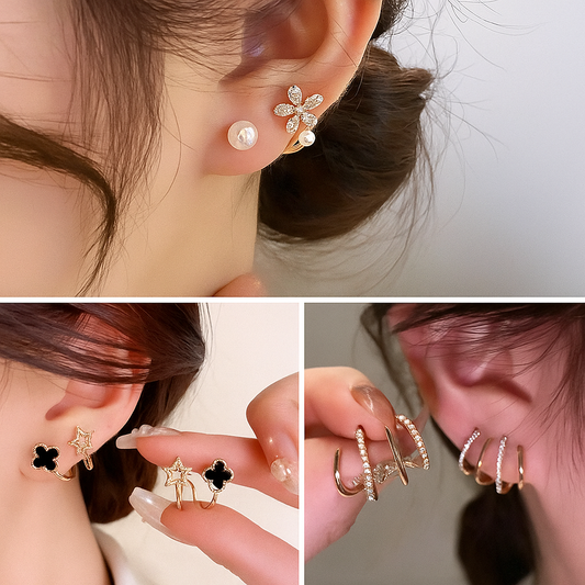 Korean‑Style American Diamond Combo Earring Set Of 3 Designs– Western Chic