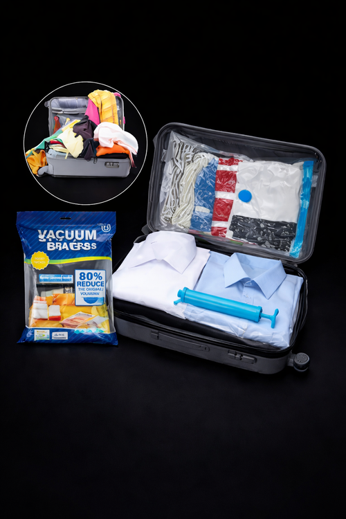 Vacuum storage bags with hand pump for space saving