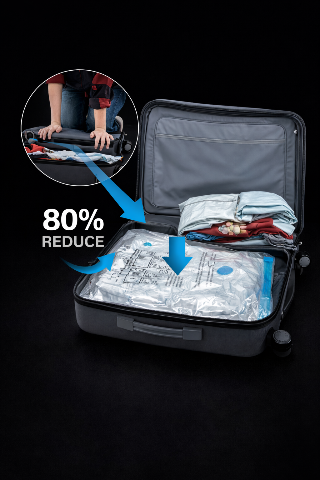 Vacuum storage bags with hand pump for space saving